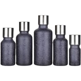 Empty Cracked Ice Pattern Refillable Bottle PET Shiny Silver Cap With Inner Plug Glass Essence Vials Portable Cosmetic Container 5ML 10ML 15ML 20ML 30ML 50ML 100ML