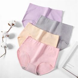 High Waist 4Pcs/Set Women Panties Slimming Briefs Pure Cotton Breathable Solid Lingerie Comfot Sexy Female Underwear Plus Size 220426