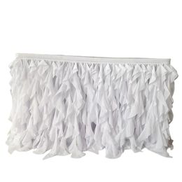 10ft Length White Willow Ruched Table Skirt Chiffon Ruffle Table Skirting