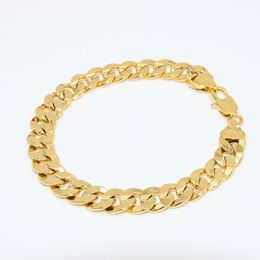 9mm Wide Flat Smooth Wrist Chain Women Men Bracelet Solid 18k Yellow Gold Filled Classic Jewellery Gift 21cm Long