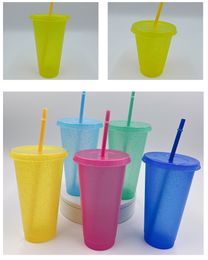 New arrivals 500ml 710ml Creative Sequins Plastic Bottle Plastic Drinking Tumbler with Lid and Straw Summer Drinkware Juice Cup multi-color Z11