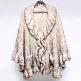 Women's Fur & Faux Women Luxury Real Shawl Knitted Stole Lady Genuine Poncho Fashion Warm 100%Natural CoatsWomen's Women'sWomen's