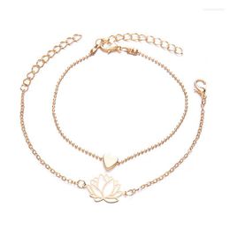 Link Chain 2022 Double-layer Bracelet For Women Stainless Steel Jewellery Accessories Heart Lotus Flower Charms Wedding Luxury Gift Set