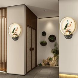 New Chinese Style All Copper Bedroom Bedside Wall Lamps TV Background Aisle Study Zen Decorative Wall Lights For Living Room