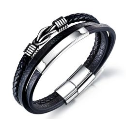 Beaded Strands Wholesale Jewellery Men's Stainless Steel Leather Bracelet Charm Multi-thread BraceletBeaded