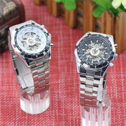 Wristwatches Men Hand-Winding Skeleton Automatic Mechanical Stainless Steel Sport Wrist Watch Couple Watches