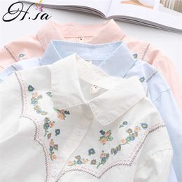 HSA Cotton Emboridery Shirts Women Floral White Blouse Loose Lady Tops Female Clothes Outwear Spring s 210716