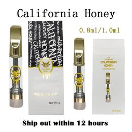 California Honey Vape Cartridges Tank 0.8ml 510 Atomizers 1ml Ceramic Coil Vapes Carts Copper Mouthpiece Empty Vaporizer Thick Oil E Cigarettes Bags Pack Stickers