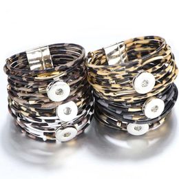 bracelet wholesalers Canada - Charm Bracelets Snap Button Jewelry 18mm Bracelet Punk Multilayer Leather Leopard Magnet Buckle Armband Snaps JewelryCharm