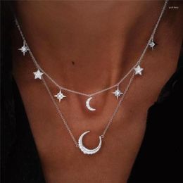 Pendant Necklaces Fashion Personality Double Layers Necklace For Women Bohemian Star Moon Crystal Short Collar Choker JewelryPendant Godl22