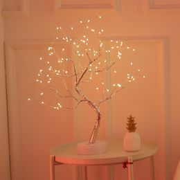 switch wire UK - Night Lights Lantern Copper Wire Tree Light LED Touch Switch USB Battery Bonsai Gypsophila Lamp Party Christmas DecorNight