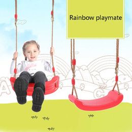 swing set in backyard Canada - Garden Swing Kids Hanging Seat Height Adjustable Ropes Indoor Outdoor Toys Rainbow Curved Board Flying Game