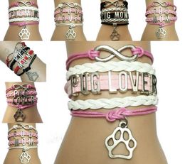 Charm Bracelets Drop Infinity Pug Mom/ Lover Bracelet Multilayer Womens Leather Wrap Friendship Puppy GiftCharm BraceletsCharm