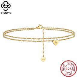 14k gold anklet with initial Canada - Rinntin 925 Sterling Silver Fashion Letter Initial Heart Anklets for Women 14K Gold Ankle Chain Bracelet Barefoot Jewelry SA18 220815