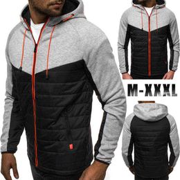 Plus Size 3XL Hoodie Men New Casual Zipper Hoodies Sweatshirt Men Slim Fit Full Sleeve Patchwork Hooded Cardigan Tracksuit L220704