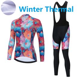 2024 Pro Women Winter Cycling Jersey Set Long Sleeve Mountain Bike Cycling Clothing Breathable MTB Bicycle Clothes Wear Suit B7