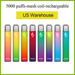 POCO Büyük 5000 Pufs Mesh Bobin Elektronik Sigara Tek Kullanımlık Vape 950mAh Pil ve 15ml Kartuş Pod ABD Yerel Depo