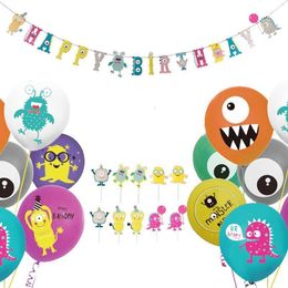Little Monster Birthday Party Decoration Baby Shower Boys First Happy Banner Banner Garland Cupcake Toppers Kit Balloons Y201006