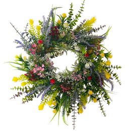 Decorative Flowers & Wreaths 40cm Artificial Wildflowers Wreath Door Lavender Spring Round For The Front Home Wall Garland Decor