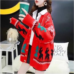 Christmas Women's sweater Scarf Collar Knitted Open Stitch cardigan oversized sweater cropped cardigan winter clothes women 201222