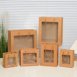 PVC Window Kraft Paper Bag with Handles Festival Gift Bag Shopping Paper Bags Clothes Gifts Packing Bag LX4677