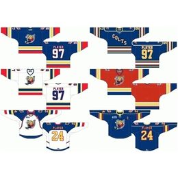 Chen37 C26 Nik1 Customised 1995 96-2008 OHL Mens Womens Kids White Blue Red Stiched Barrie Colts s 2003 06 07-2009 Ontario Hockey League Jerseys