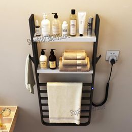 Hooks & Rails Electric Towel Rack Household Bathroom Toilet Shelf Heating Storage No Hole Hanging Bath Drying