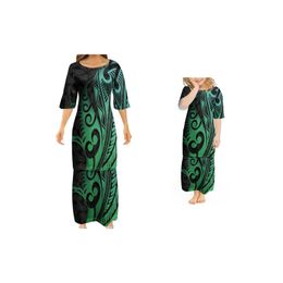Polynesia Puletasi Mother And Daughter Dress Family Matching Outfits Mom Girls Dresses Mom Mommy and Me Clothes Vestido 220706