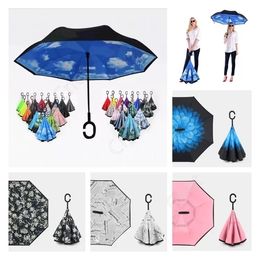 NEW Reverse Umbrellas Windproof Reverse Layer Inverted Umbrella Inside Out Stand Windproof Umbrella Inverted Umbrellas 100pcs DAC466