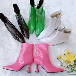 Autumn WInter Patent leather Women Comfortable Cup heeled Ankle boots Fashion High heels Short Boots Shoes 220810