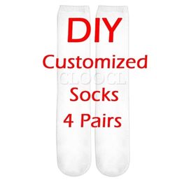 CLOOCL 4 Pair Funny Socks Custom DIY Anime 3D Printed Personalised Fashion Men Women Tube Drop 220707