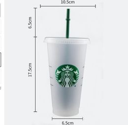 Starbucks Mug 24oz/710ml Plastic Tumbler Reusable Clear Drinking Flat Bottom Cup Pillar Shape Lid Straw Bardian 1000pcs