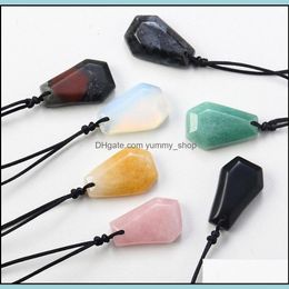 Pendant Necklaces Pendants Jewellery Natural Stone Geometric Coffin Shape Quartz Agates Healing Crystal Tiger Eye Am Dhrtb