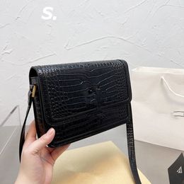 2022 new Solid Colour inner bag crocodile pattern single small black square magnetic buckle bags Handbags