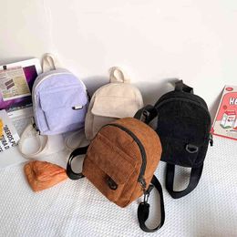 Women Corduroy Backpack Teenager Girl Winter Small Schoolbag Preppy Style College Mini Knapzak Trend Lady Girls Back Pack J220620