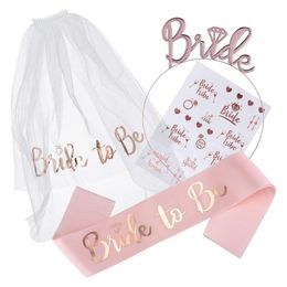 Party Decoration Set Bride To Be Veil Satin Sash Hiarband Tattoo Stickers For Bridal Shower Wedding Decorations Hen Bachelorette FavorParty
