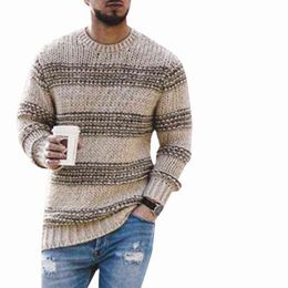 Sweaters Male Casual High Street O-neck Long Knitted Sweater Knitwear2021 New Men Autumn Striped Sweaters L220730