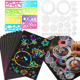 40pcs Diy Cardboard Classic Gear Spirograph Rainbow Drawing Set Animal Geometric Scratch Painting Stencils Rulers Kids Art Crafts Toys