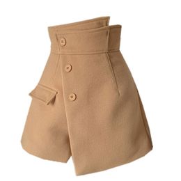 Ins Spring Winter Women Skirt Shorts Irregular Design Suiting Short Pants Europe American OL High Waist Lady Woollen Skirts W220322