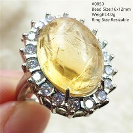 Cluster Rings Natural Yellow Citrine Quartz Adjustable Ring Woman 18x13mm Clear Cut Faceted Beads 925 Silver Wealthy AAAAACluster