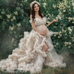 Chic Prom Dresses for Women Maternity Gowns Ruched Edge Photoshooting Dress Bohemian Style Nightgown Robes