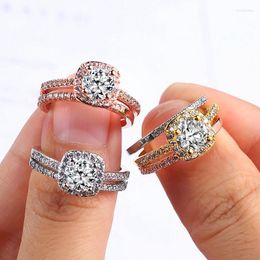 Wedding Rings European And American Women'S Engagement Set Ring Amazon Zircon Micro Gold-Plated Wynn22