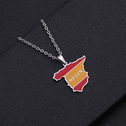 italy gold necklace UK - Pendant Necklaces Stainless Steel Enamel Spain Italy Colombia Brazil Map Flag Necklace Silver Color Gold Color Party Birthday JewelryPendant
