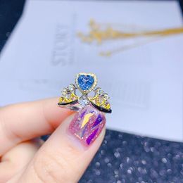 Wedding Rings Trend Crown Ring Inlay Blue Heart Cubic Zirconia Fashion Two-Tone Adjustable Jewellery For Women Engagement GiftsWedding