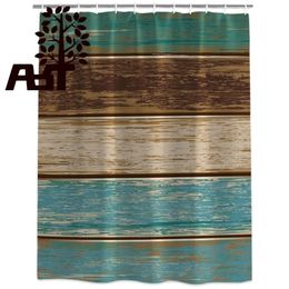 Retro Wood Grain Texture Bathroom Shower Curtain Polyester Fabric With 12 Waterproof Y200108