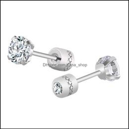 Stud Earrings Jewellery Fashion M 4Mm 5Mm Zircon Stainless Steel Crystal Rhinestone For Women Drop Delivery 2021 Kakt0