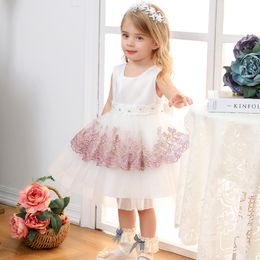 Adorable Ball Gown Toddler Girls Pageant Dresses Lace Appliqued Long Sleeves Flower Girl Dress Crystals Tulle First Holy Communion Gowns 403