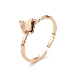 Stainless Steel 18K Gold Plated Ring Band Girls Butterfly Charm Rings Woman's Ring Fine Fashion Jewellery gift