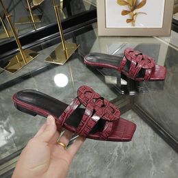 Designer style sandals sexy square head thick soled slippers red high heels outdoor beach flip-flops EU35-44