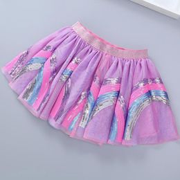 Sequin Girls Skirts Baby Clothes Rainbow Pleated Skirt Kids Princess Skirt Girls Ballet Tutu Mesh Skirt Party Children Skirts 220423